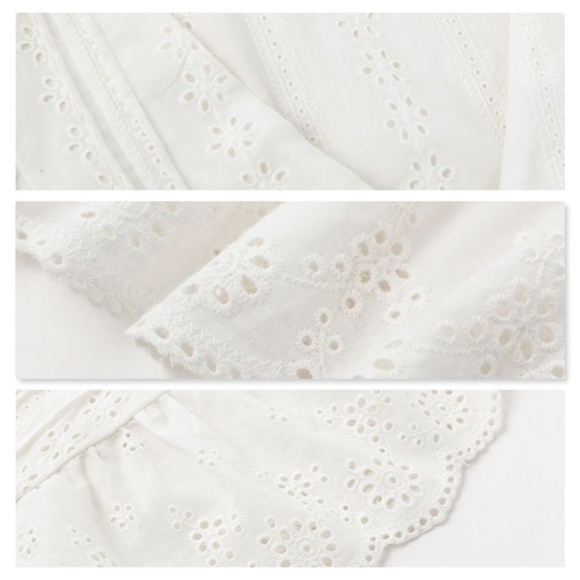 White Eyelet Ruffle Detail V-Neck Buttoned Top - Picture 7 of 8